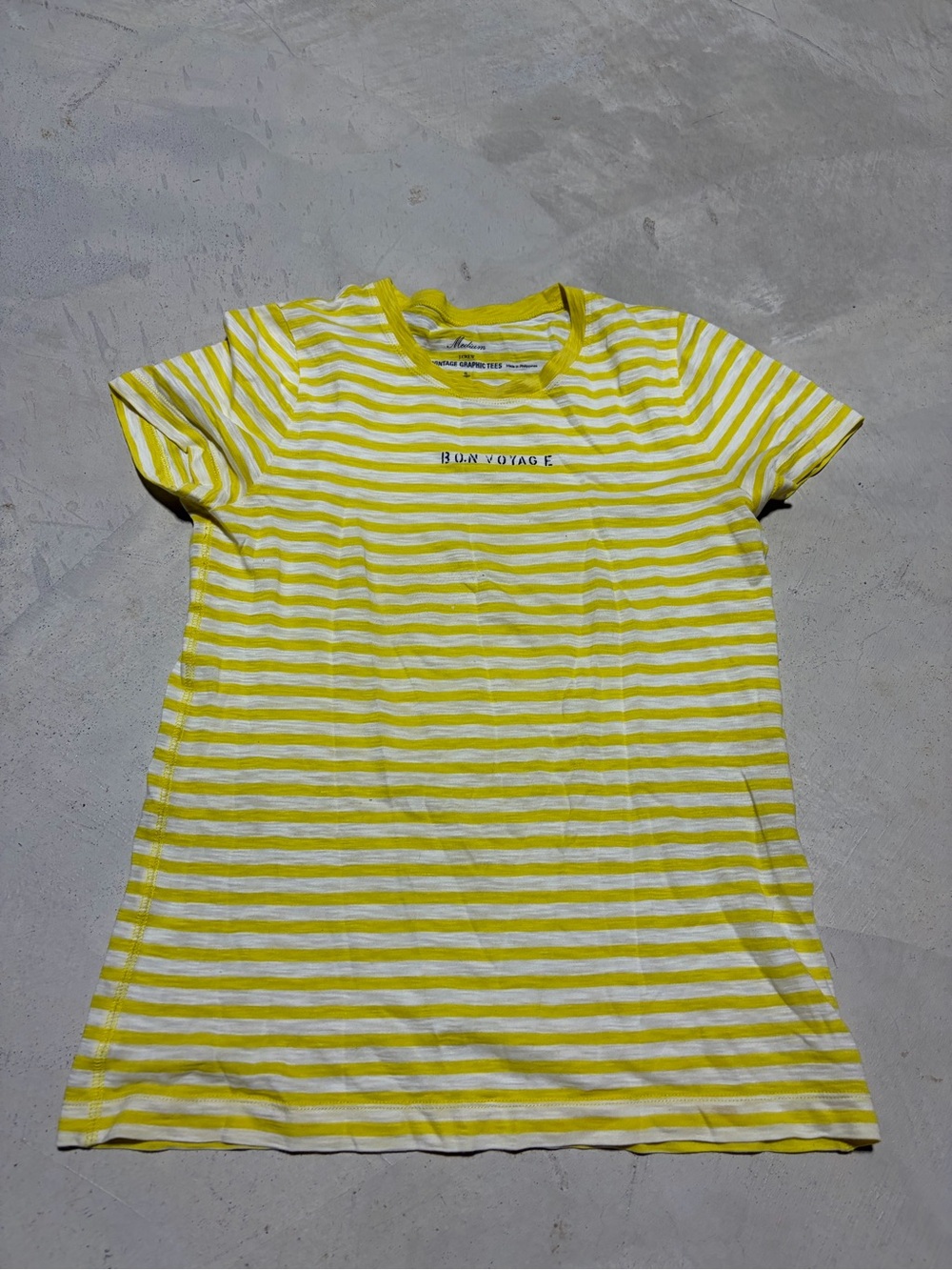 J. Crew vintage graphic tees Yellow Stripe 'Bon Voyage' Tee medium cotton